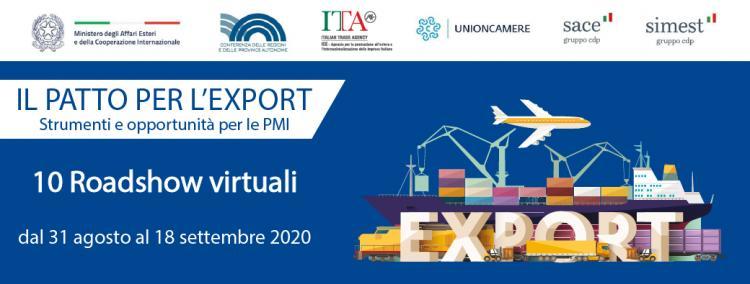 Patto per l'export: 8.a tappa virtuale domani per Puglia e Basilicata, dalle 16,00