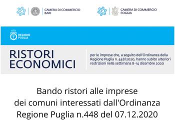 BANDO RISTORI ALLE IMPRESE DEI COMUNI INTERESSATI DALL'ORDINANZA REGIONE PUGLIA N. 448 DEL 07/12/2020