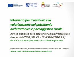 Regione Puglia - ARCHITETTURA RURALE. Al via gli aiuti per il recupero e la valorizzazione di edifici storici rurali e per la tutela del paesaggio rurale