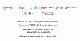 Progetto SEI - Sostegno all'Export dell'Italia - Appuntamento formativo 'I pagamenti internazionali: Settlement, Risk Mitigation o Financing?'